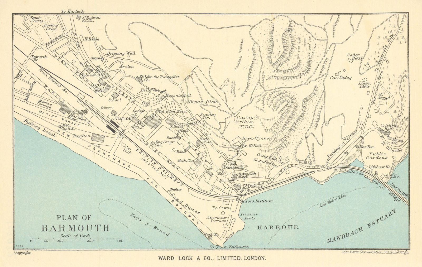 BARMOUTH vintage town/city plan. Wales. WARD LOCK 1950 old vintage map chart